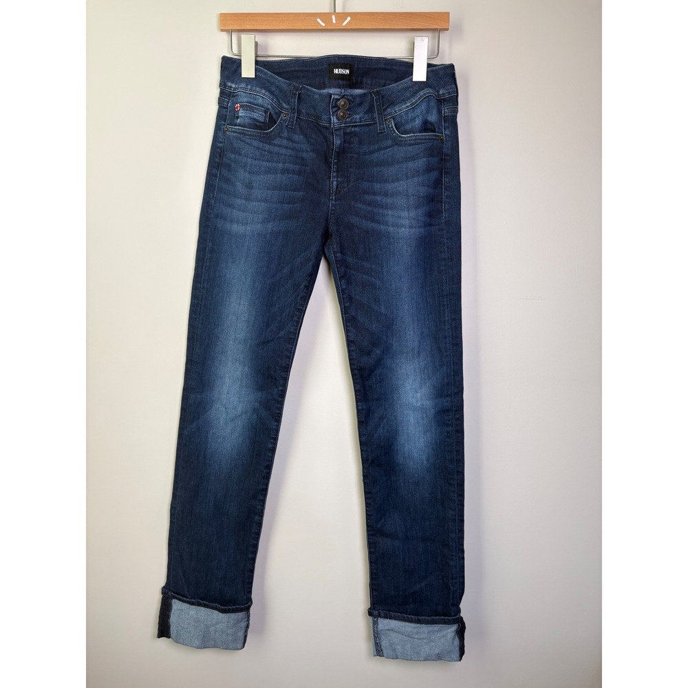 Hudson Ginny Crop Straight Jeans Dark Wash Cuffed Size 30 WC215DEW